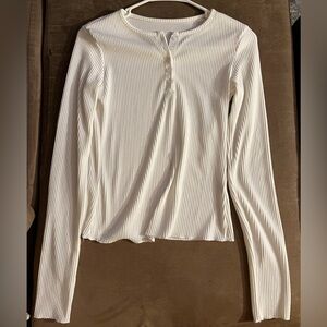 Women's Cream Ribbed Long Sleeve Top